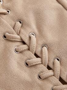 SHEIN MOD Lace Up Front Brown Center Front Lace-Up Eyelets Tank Top Without Blouse - Khaki - View 3