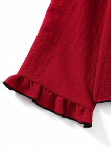 Tween Girls Pink & Black Trim Casual Open Front Ruffle Collar 2pcs Loungewear Set - Burgundy - View 7