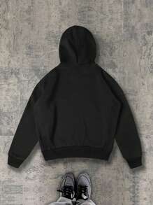 Manfinity EMRG Men's Front Zipper Long Sleeve Simple Casual Hoodie - Black - View 2