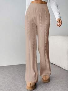 SHEIN Privé Women's Twist Flowers Straight Wide Leg Knitted Pants