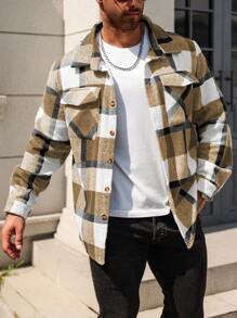 Manfinity Homme 大码男式前扣长袖口袋格子休闲夹克 - 彩色 - 查看 5