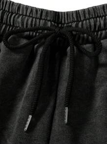 ROMWE MEN Street Life 2pcs Casual Men Washed Letter Print Hooded Sweatshirt And Sweatpants Tracksuit - Black - View 5