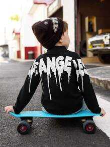 Camisa de manga larga con cuello alto para niños con estampado minimalista de letras, uso casual diario