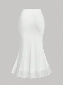 SHEIN MOD 大码高腰蕾丝拼布鱼尾网眼裙 - 白色 - 查看 2