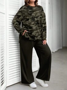 EMERY ROSE Bộ áo hoodie in họa tiết rằn ri tối giản giản dị, cỡ lớn, mùa thu/đông - trắng - Xem 2