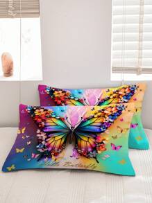 Bộ 3 vỏ chăn hoa và bướm, 2 vỏ gối + 1 vỏ chăn có khóa kéo (không ruột), vải 100% polyester, mềm mại và thân thiện với da, thích hợp cho phòng ngủ, ký túc xá, ngày lễ, cắm trại và du lịch - Nhiều màu - Xem 4