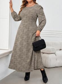 SHEIN Clasi Vestido de manga larga y cuello redondo de estilo minimalista para uso diario, talla grande