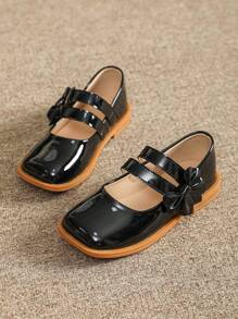 小女孩黑色平底鞋，舒适儿童春季鞋，幼儿女孩鞋 - 黑色 - 查看 2