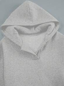 SHEIN EZwear 大码花卉灰色休闲长袖宽松卫衣，带口袋，秋冬季 - 淺灰色 - 查看 3