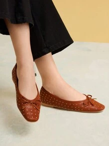 MOTF PREMIUM ROUND TOE RIVET DECORATED COMFORT FLAT SHOES FOR WOMEN