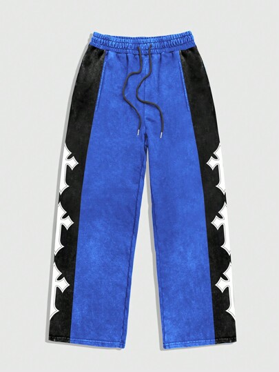 Street Life Pantaloni casual da uomo con coulisse, con blocchi di colore lavato e patchwork sulla parte anteriore