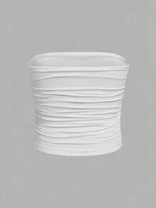 SHEIN Girlism 3 件套 Tween 女童简约舒适褶皱无肩带防滑抹胸文胸套装 - 彩色 - 查看 4