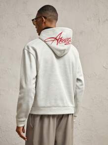 AKNOTIC Business Casual 男士宽松字母刺绣灰色针织休闲连帽运动衫，适合日常穿着，外出复古浅灰色长袖连帽衫，适合朋友、丈夫、男朋友的礼物，学校，适合秋季、冬季 - 淺灰色 - 查看 4