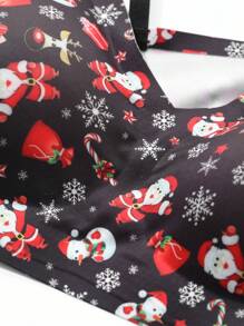 DAZY Cute Christmas Pattern Printed Wireless Seamless Comfortable Breathable Push-Up Bra - Black - View 8