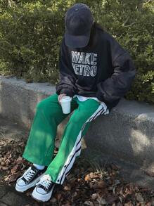 FRIFUL Women's Round Neck Long Sleeve Letter Print Casual Sweatshirt,Fall Clothes - Navy Blue - View 3