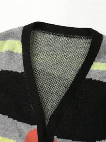 Manfinity Homme Plus Size Men's Casual Color Block Button Front Cardigan,Autumn And Winter Drop Shoulder Chunky Urban Cardigan For Husband,Boyfriend Gifts,Date,Casual - Multicolor - View 3