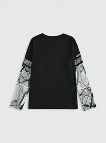 ROMWE Street Life Streetwear Cool Soccer Inspired Vintage Tree Branch Print Loose Women T-Shirt