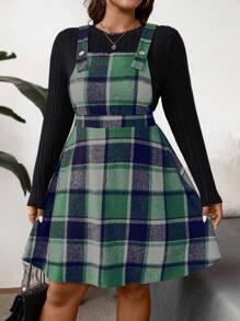 Calvaya Bộ 2 chiếc/Bộ áo thun dài tay cổ tròn màu trơn cỡ lớn và váy dây rộng - màu xanh lá - Xem 6