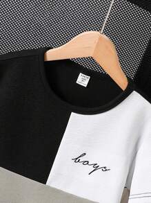 SHEIN 青少年男孩字母圖形彩塊短袖t卹+短褲 - 彩色 - 查看 7