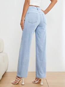 Jeans mit geradem Beinschnitt, hoher Taille, - Helle Waschung - Übersicht 2