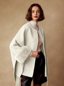 MOTF PREMIUM WOOL CONTRAST FUZZY CUFF OVERCOAT - White - View 4