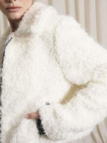 AiiRZ Luxurious Teddy Bear Winter Coat Plush Faux Fur Zip Up Short Jacket Fuzzy Warm Outerwear Fall Style Fashion Forward Statement Piece