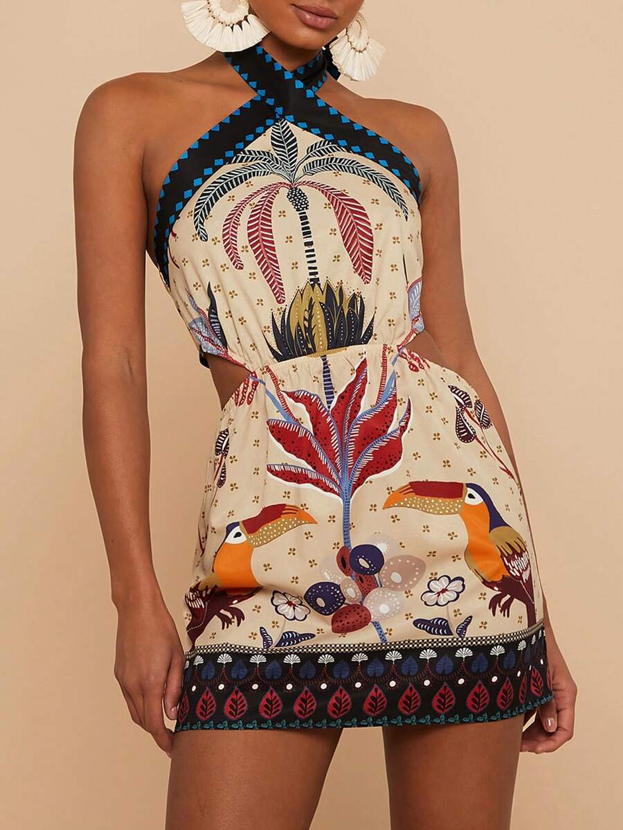 Travachic Vestido casual de mujer con cuello halter y estampado floral para vacaciones - Multicolor - Ver 1