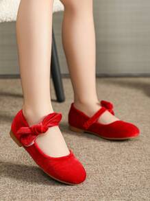 Girls Flat Red Children Shoes, Children Red Shoes, Girls Princess Doll Shoes - Red - View 3