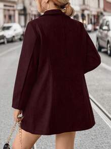 SHEIN LUNE Plus Size Women Solid Color Long Sleeve Zip-Up Casual Coat, Autumn/Winter