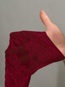 Slaydiva 大码女式浪漫优雅女士蕾丝修身连体裤、网眼裙和裙裤，大码 2 件/套 - 酒紅色 - 查看 8