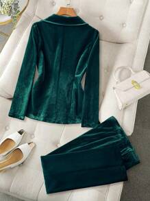 GlowEve Women's Autumn/Winter Fashion Velvet Suit Set Fall Cloth For Women - Dark Green - View 2