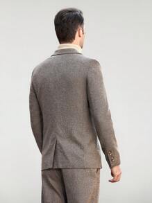 Manfinity VCAY 1pc Men's Fitted Casual Turn Down Collar Long Sleeve Jacket, Suitable For Autumn - Coffee Brown - View 3