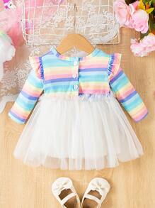 SHEIN Ensemble costume 2-en-1 pour bébé fille de 2 à 24 mois, rayures arc-en-ciel, confortable et adorable, automne