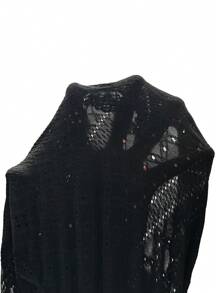 SHEIN EZwear Eyelet Embroidery White Knitted Slim Fit Women's T-Shirt - Black - View 8