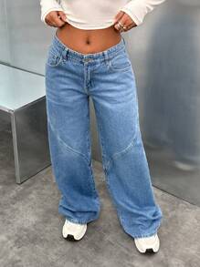 RueChic Jeans droits décontractés avec boutons avant et poches, pour une utilisation quotidienne des femmes