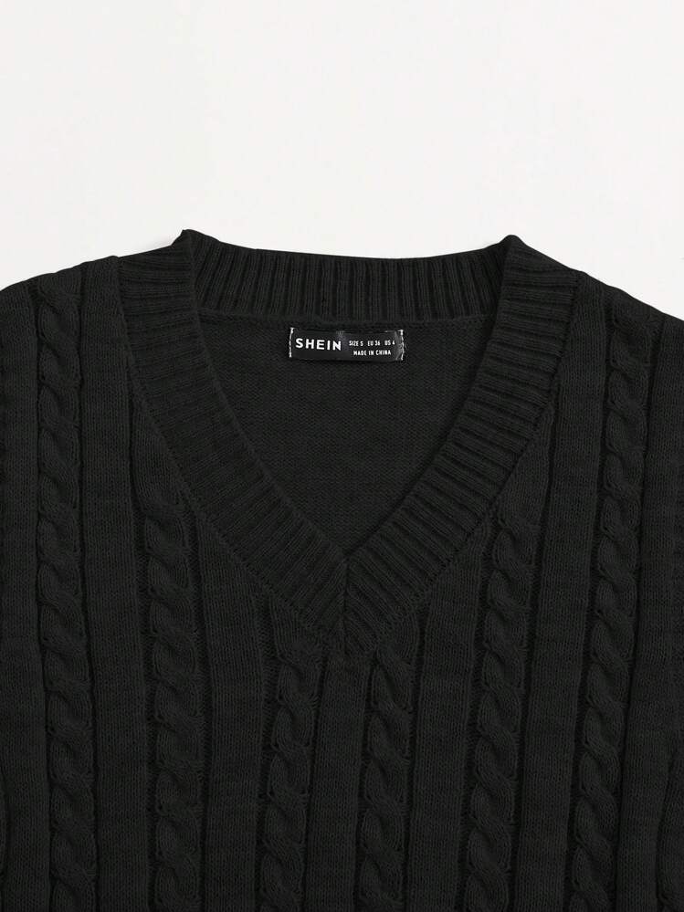 EMERY ROSE Cable Knit Sweater Vest - Black - View 4