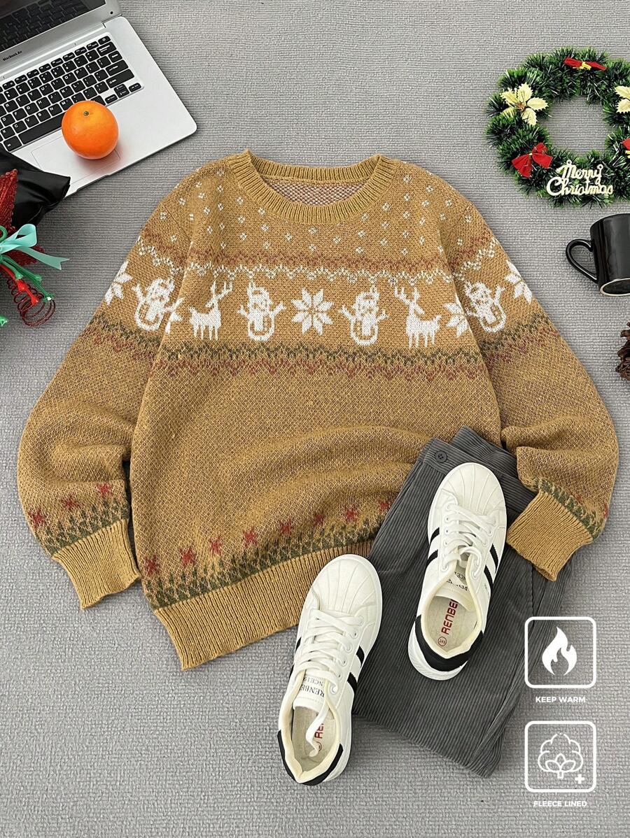 Manfinity Homme Men's Crew Neck Long Sleeve Sweater, Simple & Fashionable Casual Daily Wear - Multicolor - View 1