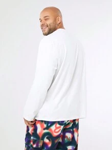 Manfinity VCAY Plus Size Men's Loose Fit Heart Knit Round Neck Long Sleeve T-Shirt - White - View 4