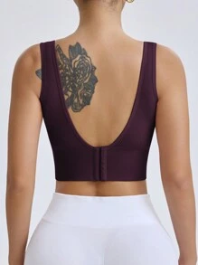 Easithlete 无缝高强度运动工字背胸罩，无可拆卸胸垫的运动胸罩，带缝制胸垫的运动胸罩，高强度支撑带不可拆卸胸垫模制罩杯，适用于女士高支撑工字背、健身、瑜伽、跑步 - 紫色 - 查看 5