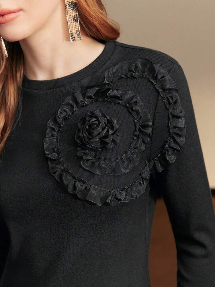 STEREO FLORAL FRILL TRIM T-SHIRT