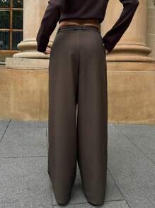 Forever 21 Vrouwen Asymmetrische Casual Wijde Pijp Broeken Damesmode Kantoor Pendelen Veelzijdige Hoge Taille High-End Asymmetrische Wijde Pijp Pak Broeken