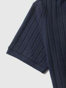 Manfinity Homme Men's Plain Front Button Ribbed Short Sleeve Casual Top, Daily Wear