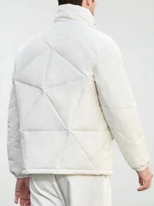 Manfinity VCAY Men's Loose Fit Stand Collar Long Sleeve Open Front Padded Coat, Fall/Winter - White - View 2