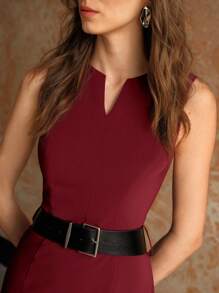 MOTF PREMIUM 缺口领口开衩下摆连衣裙 - 酒紅色 - 查看 3