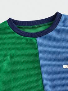 SHEIN 2pcs/Set Tween Boys American Style Casual Contrast Color Corduroy Crew Neck Long Sleeve Top And Corduroy Pants, Suitable For Autumn And Winter