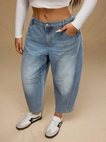 Forever 21 Plus Size Front Button Pocket Minimalist Design Casual Jeans - Blue - View 1
