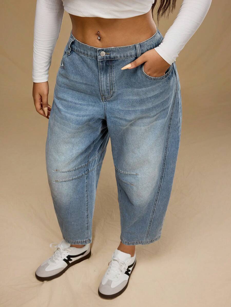 Forever 21 Plus Size Front Button Pocket Minimalist Design Casual Jeans - Blue - View 1