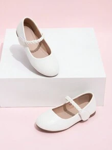 1 par de zapatos planos tipo Mary Jane versátiles para niñas, adecuados para todas las estaciones - Blanco - Ver 2