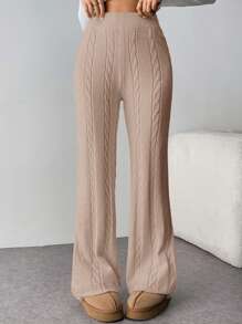 SHEIN Privé Women's Twist Flowers Straight Wide Leg Knitted Pants