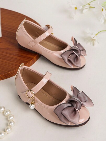 1 Pair Girls Bowknot Mary Jane Soft Bottom Princess Loafers, Suitable For Spring And Autumn